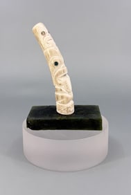 Northwest Coast Carved Antler & Jade Totem Pole