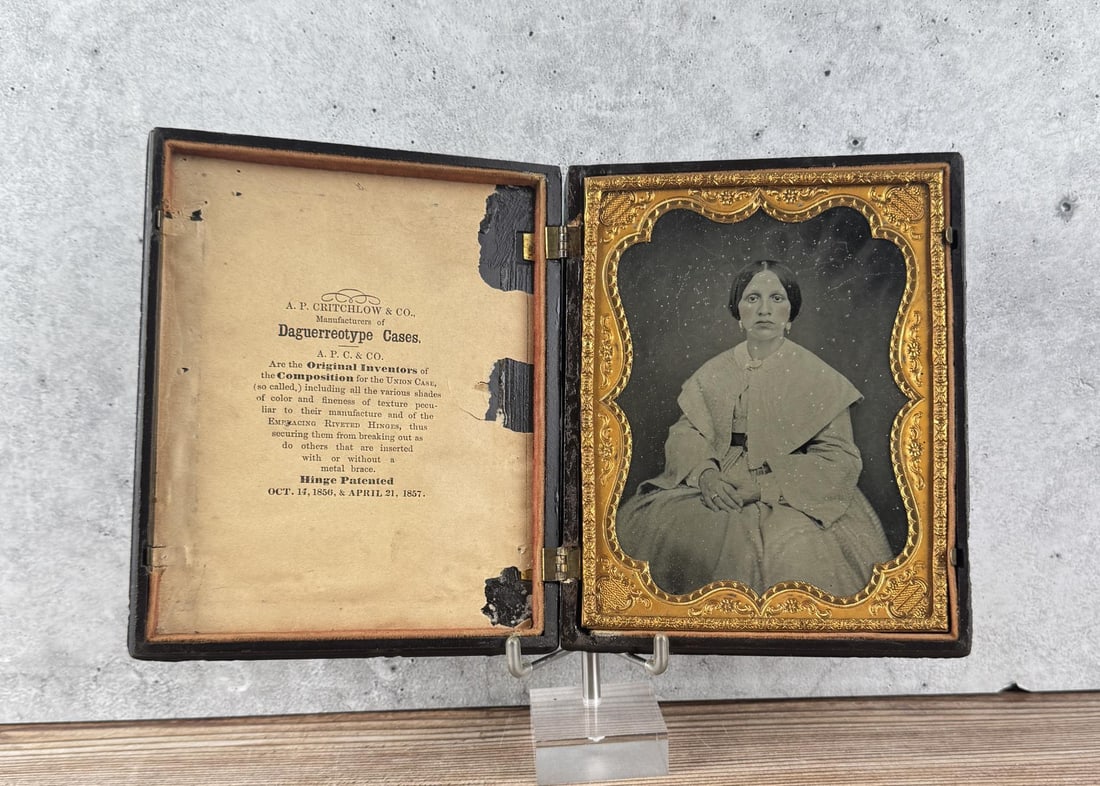 Antique Ambrotype Half Plate Photo In Case: 6 1/8" by 5" in case. Summers Evening case. Case hinge has been repaired.
