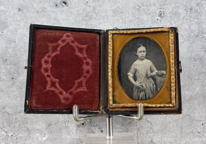 Antique Daguerreotype Photo Of Child with Bird