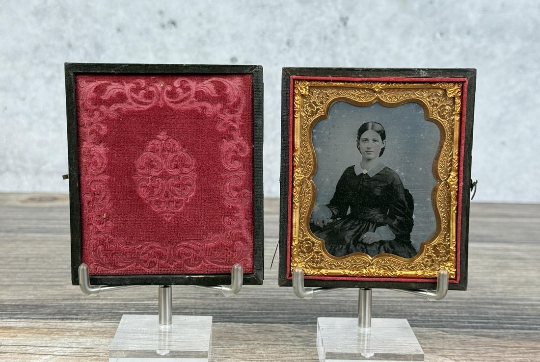 Antique Ambrotype Photo Girl in Mourning: 3 1/4" by 3 5/8" cased.