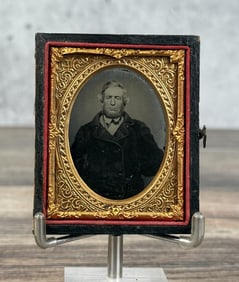 Antique Ambrotype Photo Man in Buffalo Coat