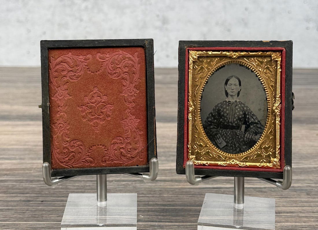 Antique Ambrotype Photo Girl In Lace Gloves: 3" by 2 1/2" in case.