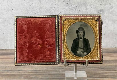 Antique Ambrotype Photo Man In Top Hat