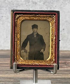 Antique Ambrotype Photo Man In Coat & Hat