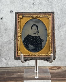 Antique Ambrotype Photo Woman Polka Dot Dress