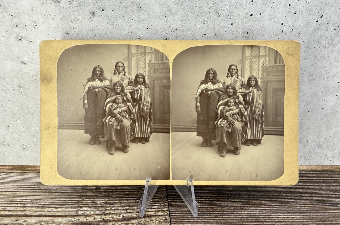 John P. Lower Ute Indian Family Stereoview: Identified on the back as Bennett of Glen Eyre and Family. 4" by 7".