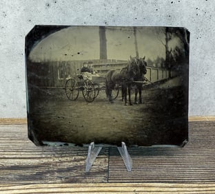 Hasidic Jewish Children Horse Buggy Tintype Photo