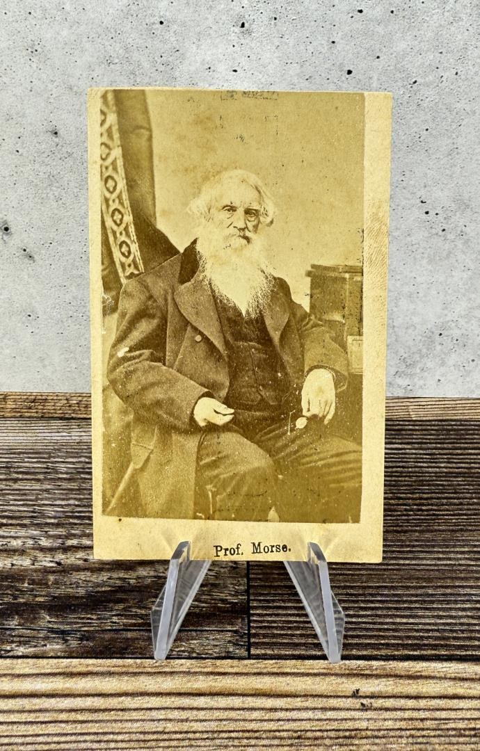 Samuel Morse CDV Photo: 2 3/8" by 3 3/4". Samuel Finley Breese Morse (April 27, 1791 ? April 2, 1872) was an American inventor and painter. After establishing his reputation as a portrait painter, Morse, in his middle age, c