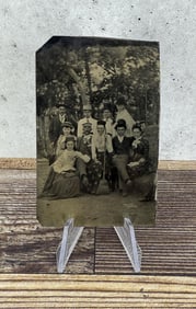 Fancy Dressed Women in Park Tintype Photo