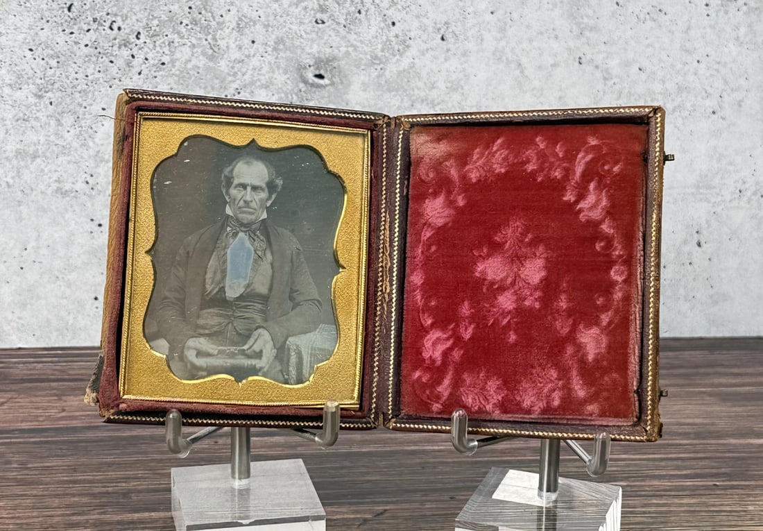 Antique Daguerreotype Photo Man Glasses and Book: 3 1/4" by 3 3/4" cased.