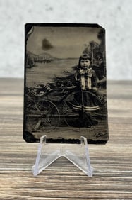 Antique Tintype Photo Little Girl With Tricycle