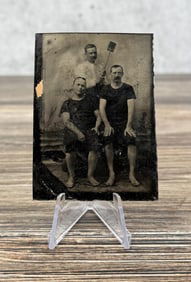 Antique Tintype Photo Men In Bathing Suits