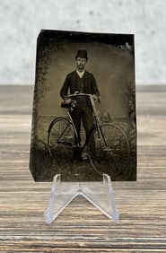 Antique Tintype Photo Wood Rim Bicycle