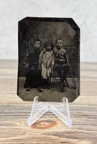 Antique Tintype Photo Children with Shovels