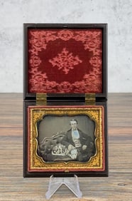 Antique Daguerreotype Photo Man & Dalmatian Dog