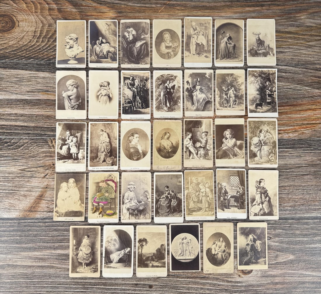 Collection of Antique CDV Photos of Artwork: 34 total CDVs featuring various pieces of art. 4 1/4" by 2 1/4".
