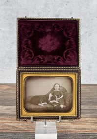 Antique Daguerreotype Photo Of Girl & Dog