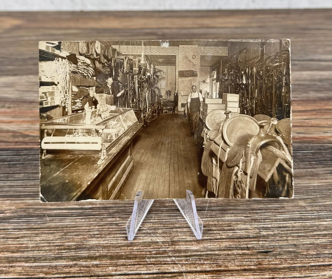 Colorado Saddlery Interior RPPC Postcard: Nice early image.