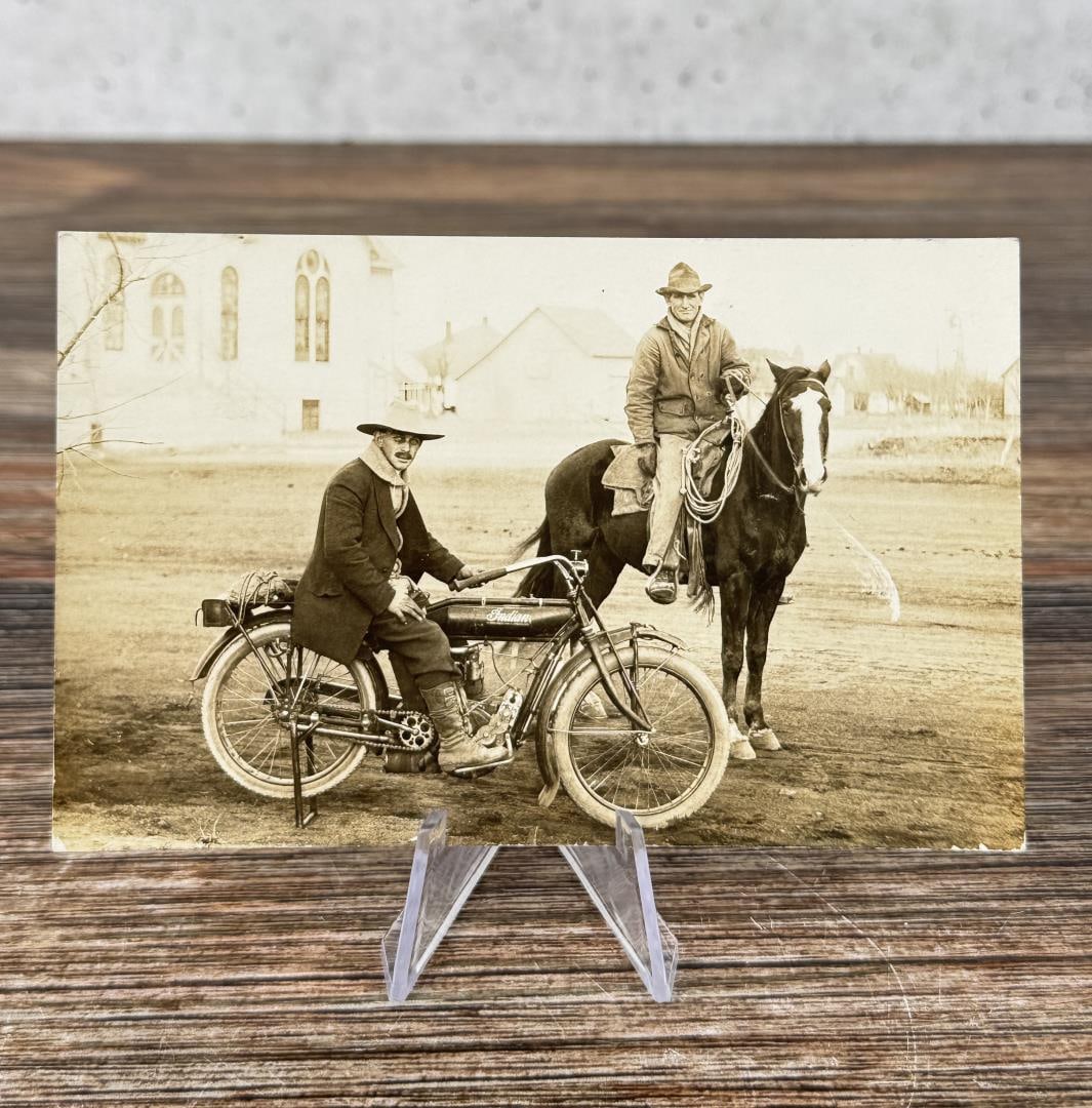 Cowboy on Indian Motorcycle RPPC Postcard (1 of 3)