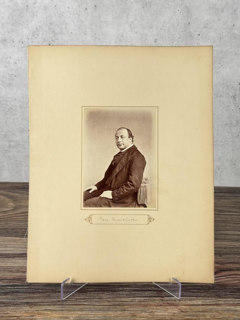Antique Photo of French Preacher Pere Hyacinthe: Charles Jean Marie Loyson (10 March 1827 to 9 February 1912), better known by his religious name P?re Hyacinthe, was a famous French preacher and theologian. The opposite side of the page features a p