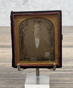 Antique Daguerreotype Photo Fancy Stripe Bowtie