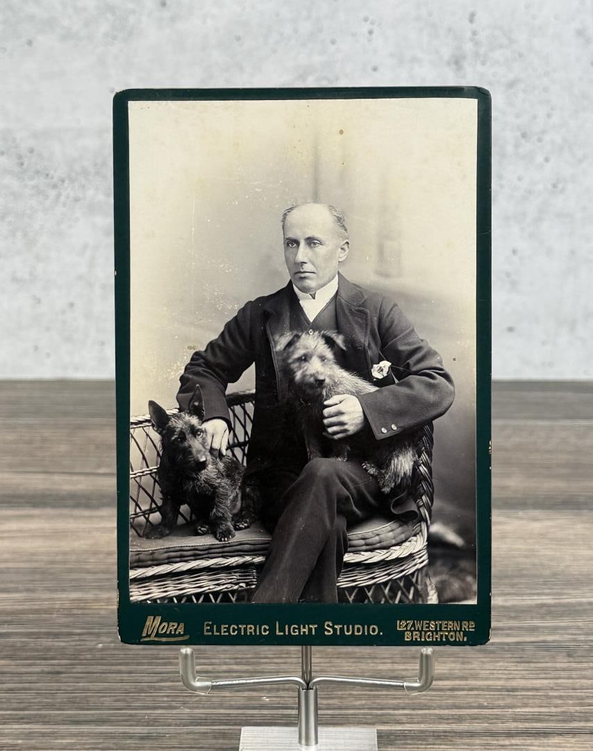 Man with Scottish Terriers Cabinet Photo: 4 1/4" by 6 1/4".
