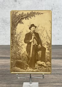 Man with Hunting Dog Fake Background Cabinet Photo