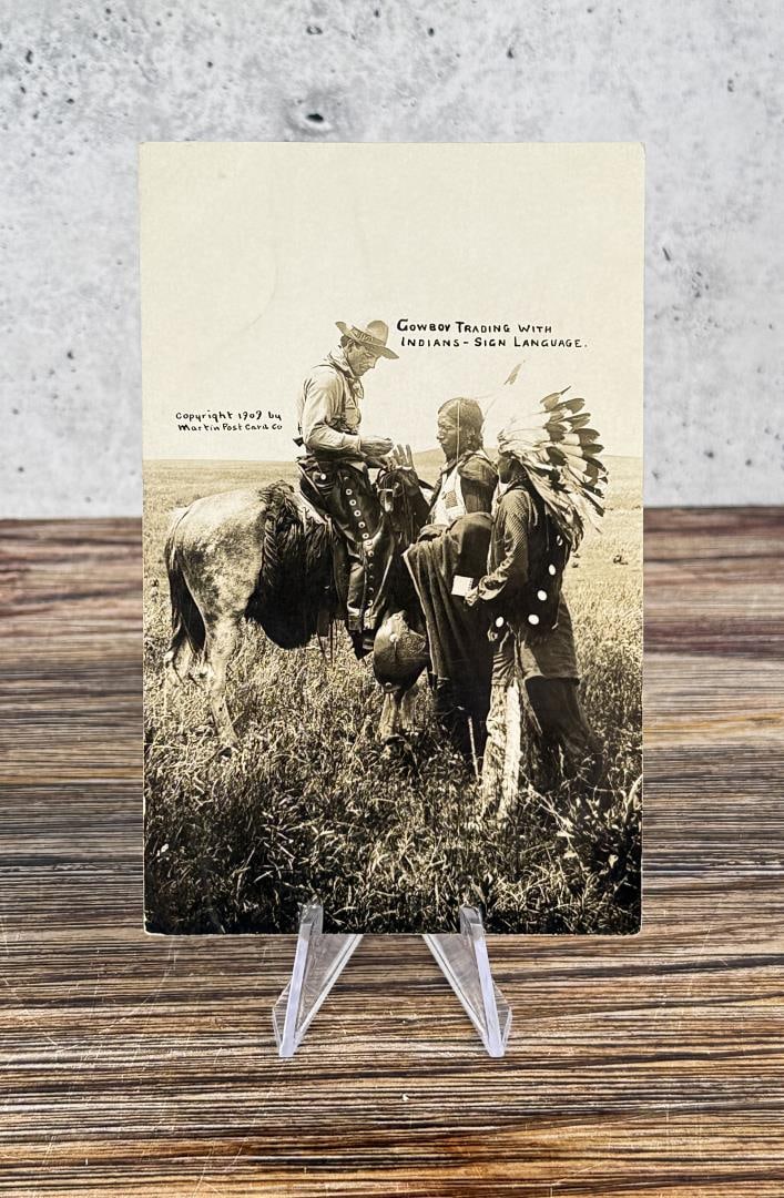 Cowboy Trading with Indians RPPC Photo Postcard (1 of 3)
