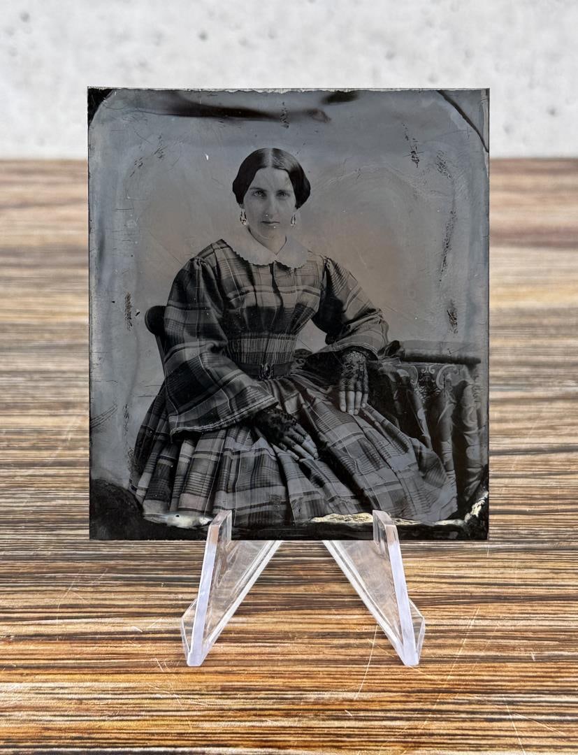 Antique Tintype Photo Woman in Lace Gloves: 2 3/4" by 3"