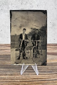 Antique Tintype Photo Men with Bicycles