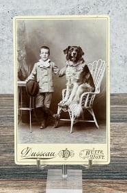 Boy with Dog Butte Montana Cabinet Photo