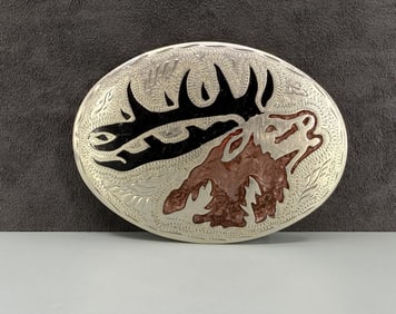 Paul Silva Inlaid Elk Belt Buckle