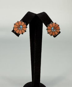 Zuni Sterling Silver Inlaid Sunface Earrings