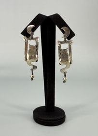 Sterling Silver Cat in Window Earrings