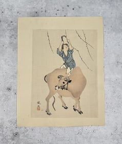 Mori Tetsuzan Boy on Ox Japanese Woodblock Print
