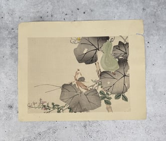 Kono Bairei Mantis and Gourd Woodblock Print