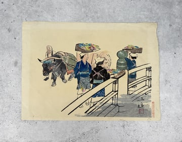 Sanzo Wada Flower Market Woodblock Print