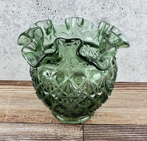 Fenton Glass Colonial Green Diamond Rose Bowl