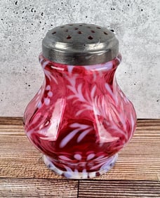 Daisy and Fern Cranberry Glass Sugar Shaker