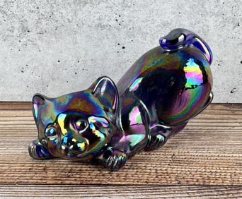Fenton Art Glass Carnival Cat Paperweight