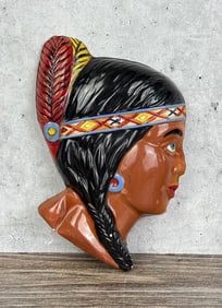 Mid Century Indian Maiden Chalkware Plaque Head