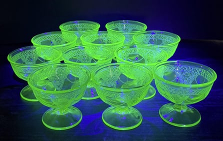 Federal Georgian Love Birds Uranium Glass Sherbet