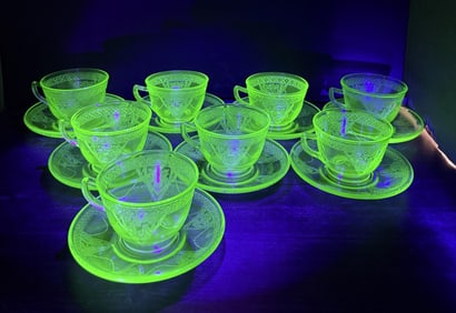 Federal Georgian Love Birds Uranium Glass Cups