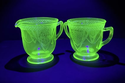 Federal Georgian Love Birds Uranium Glass Set
