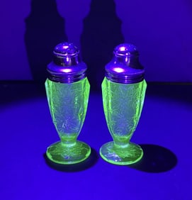 Jeannette Uranium Glass Salt & Pepper Shakers