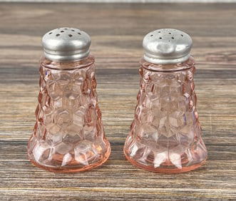 Jeannette Cube Pink Glass Salt & Pepper Shakers