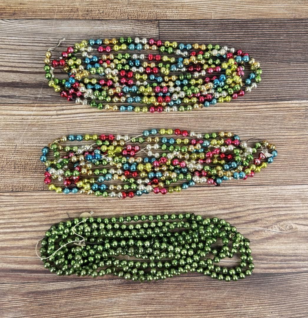 Antique Mercury Glass Christmas Beads: 108" long strands.