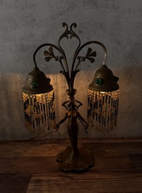 Exceptional Art Nouveau Jeweled Table Lamp