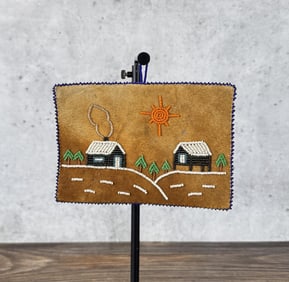 Alaskan Inuit Eskimo Beaded Leather Plaque