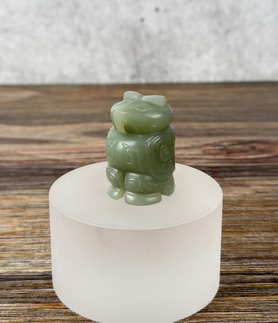 Northwest Coast Indian Jade Raven Carving: 112.3 grams. 2" by 1 3/8" by 1 1/4".